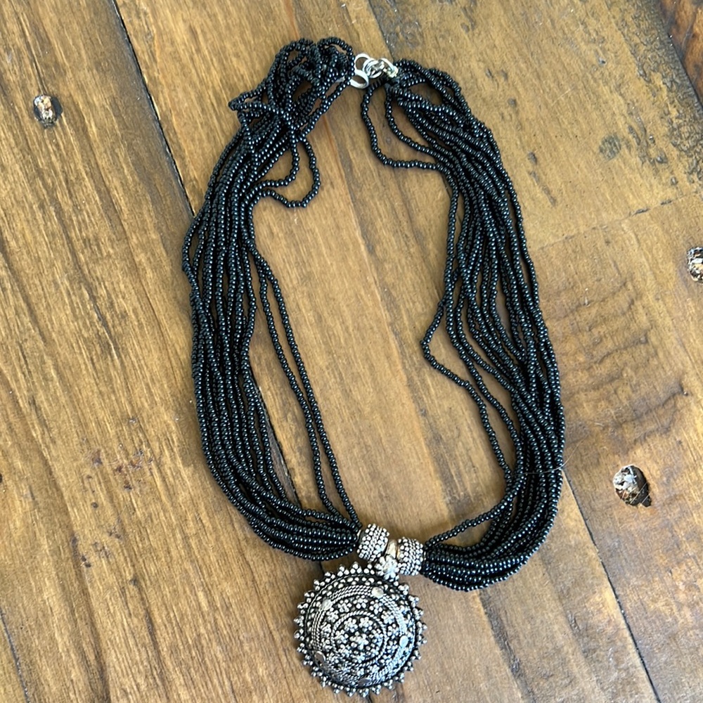 Silver and black necklace